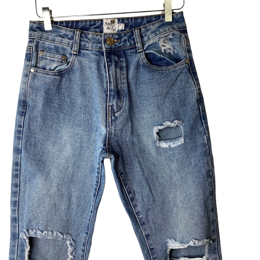 Princess Polly Hayden High Rise Cuffed Crop Distressed Boyfriend Jeans Size 4 US - Picture 6 of 12